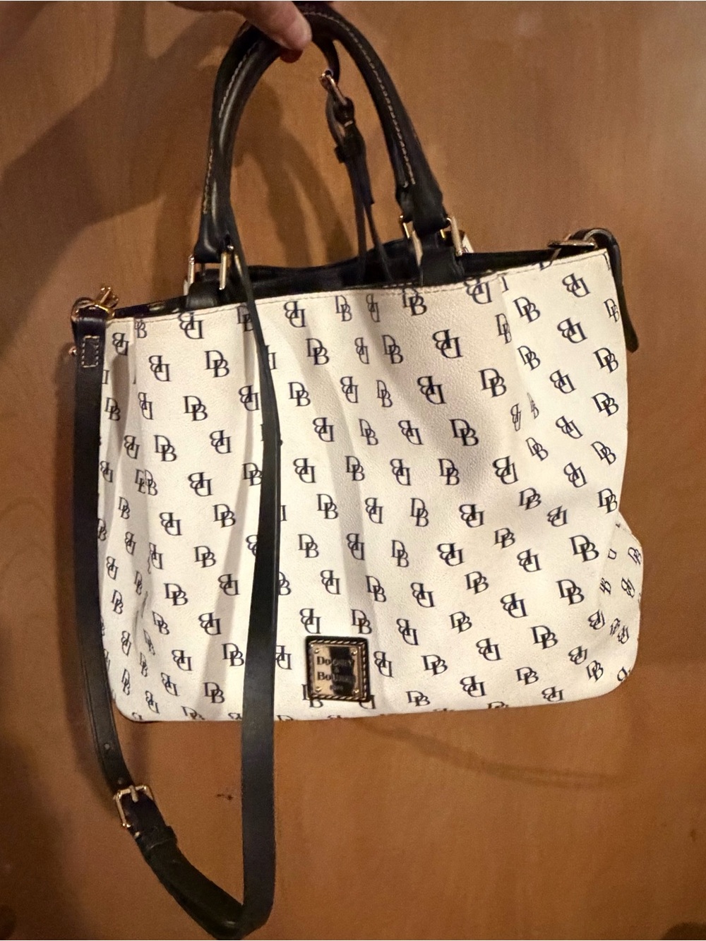 Dooney & Bourke White Logo Satchel with Black Trim and Straps - Picture 2 of 13